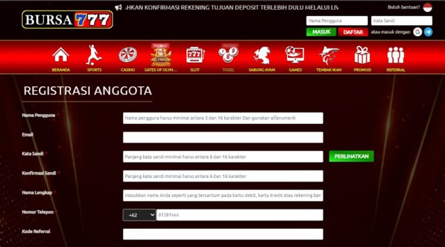 Cara Daftar di Bursa777